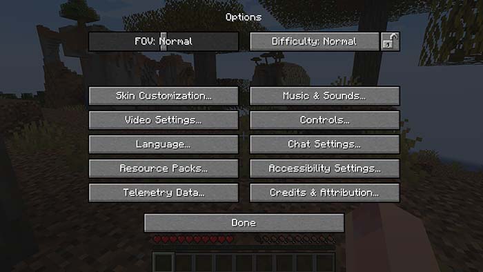 Minecraft Options Page